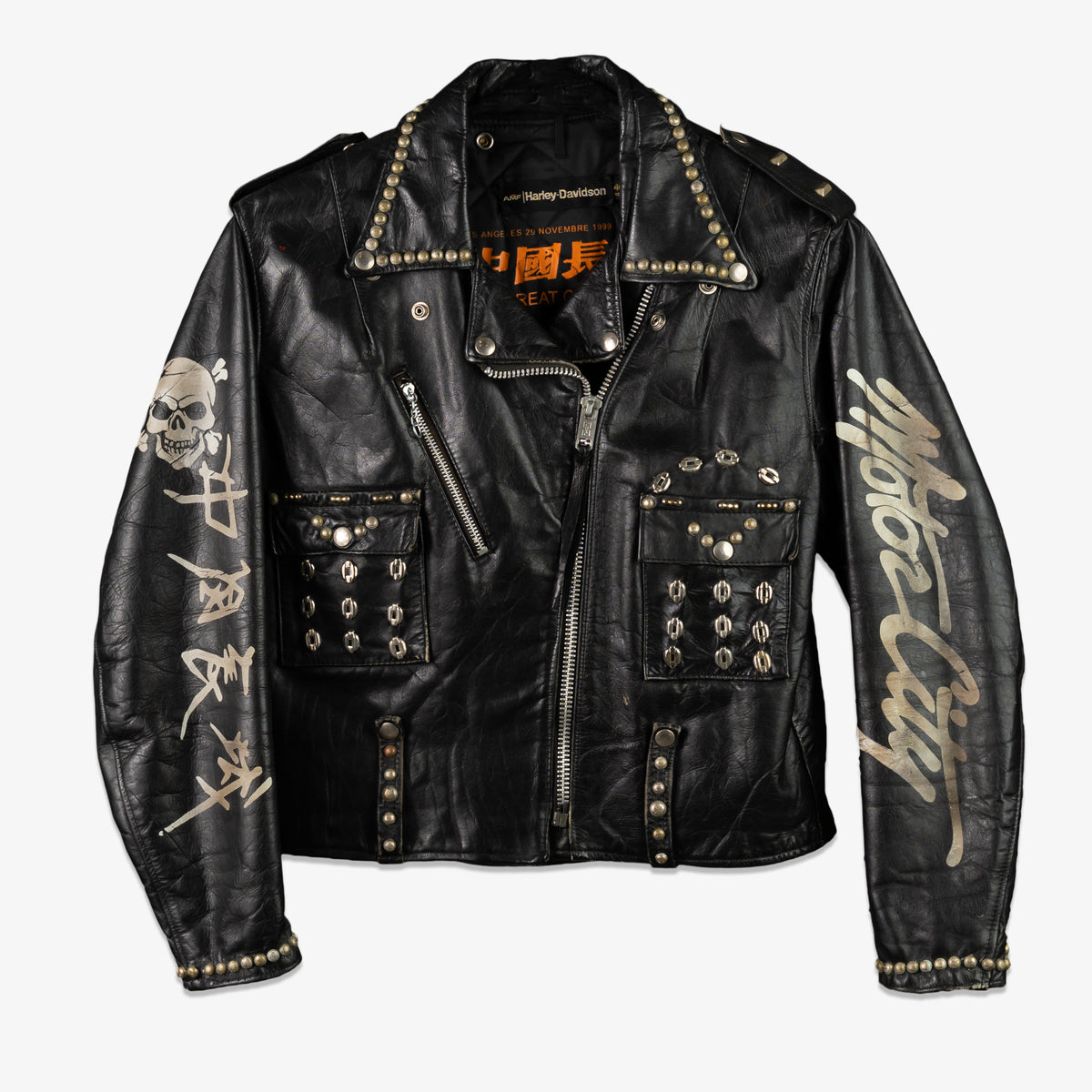 MOTOR CITY BAT SKULL PAINTED LEATHER JACKET - Slumerican Clothing